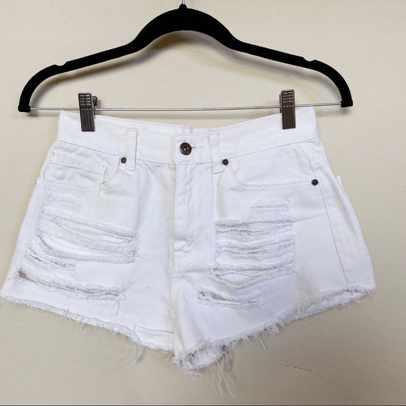 Forever 21 Pants - FOREVER 21 White High Waist Distressed Denim Short